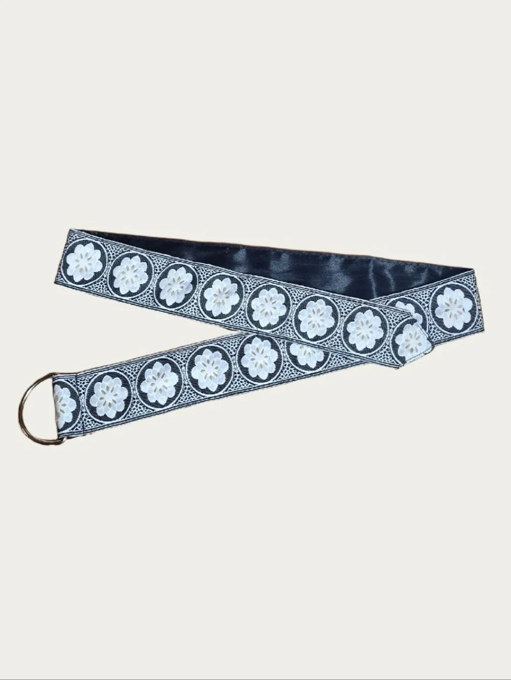 Woven Floral Accent Belt in Black and White